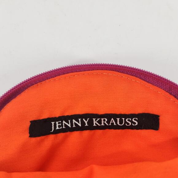 Jenny Krauss Monogram "H" Embroidered Wool Round Pouch Wallet Purple Pink Floral - Picture 6 of 7